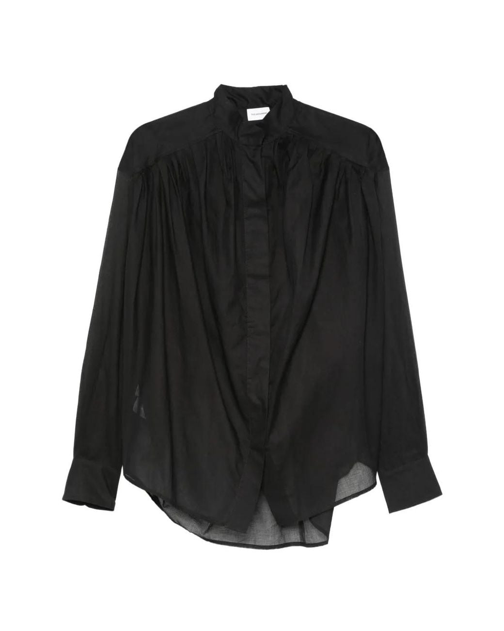ANDAMANE Black Rania Gathered Semi-Sheer Blouse