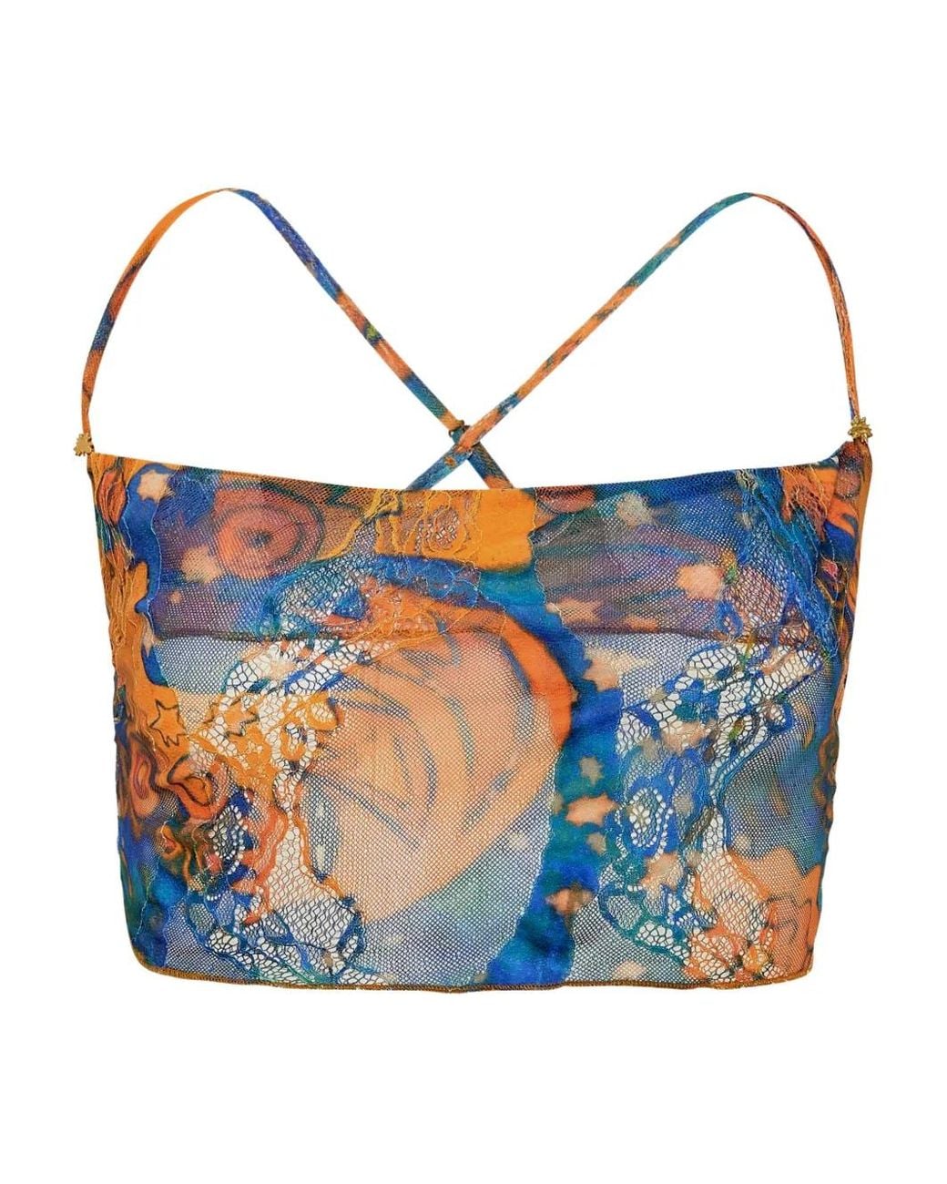 Donde Esteban Blue El Beso Mesh Lace Top