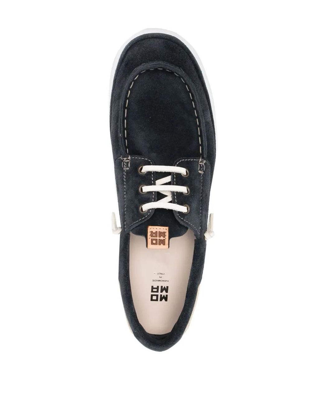 Moma Black Leather Boat Shoes for men