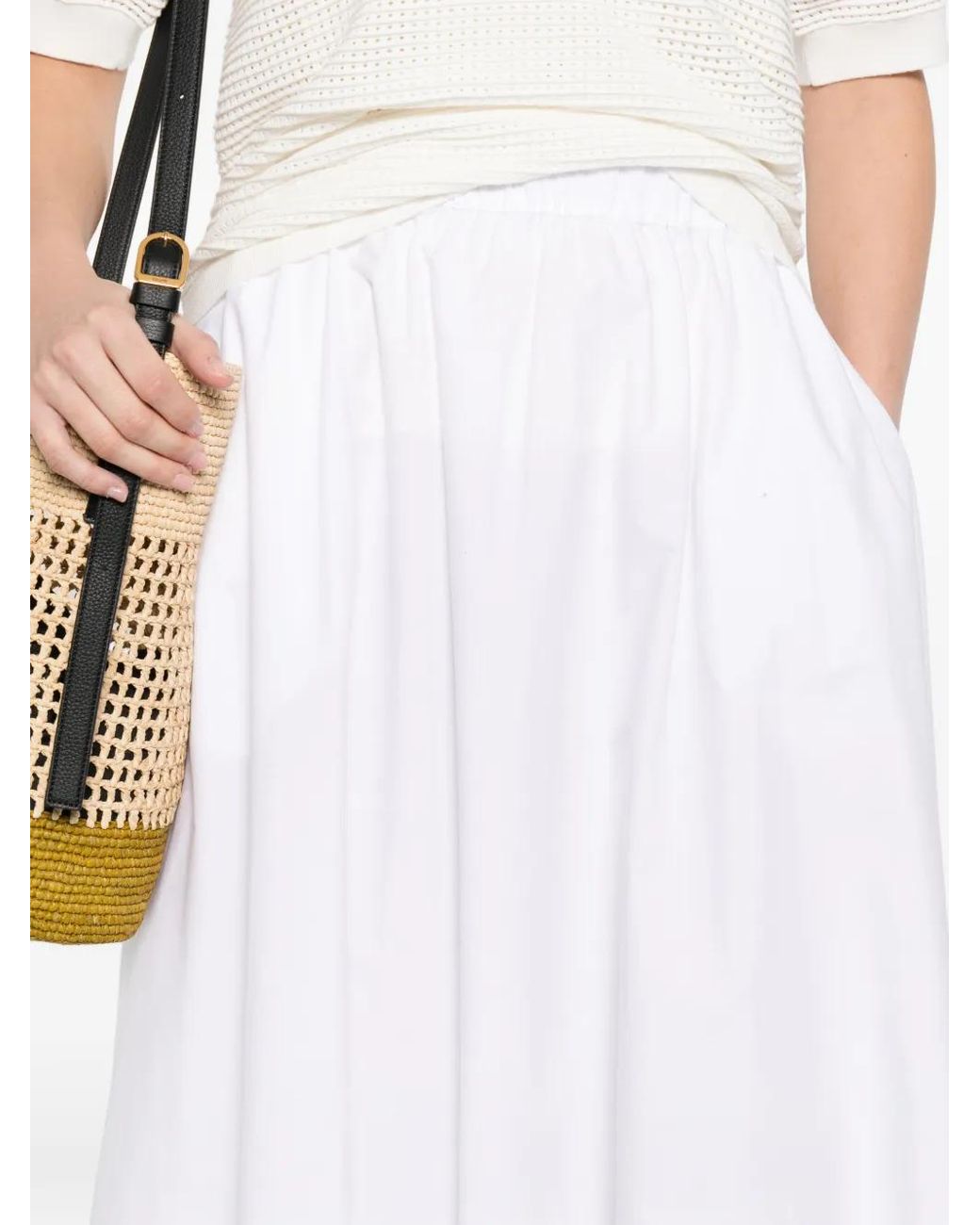 P.A.R.O.S.H. White Elastic-Waist Midi Skirt