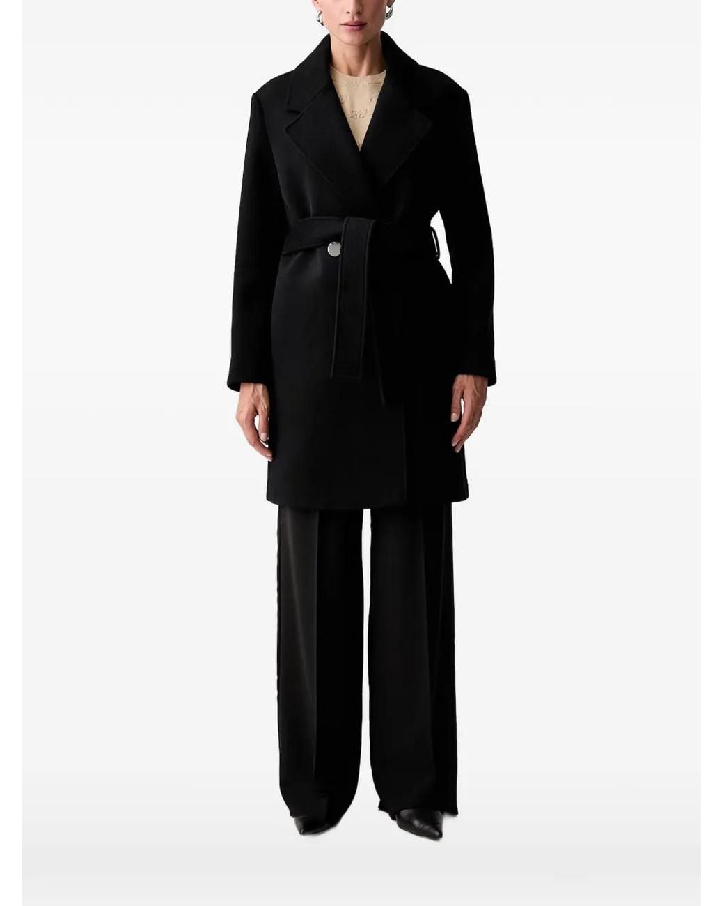 ARMANI EXCHANGE Black Belted Notch-Lapel Coat