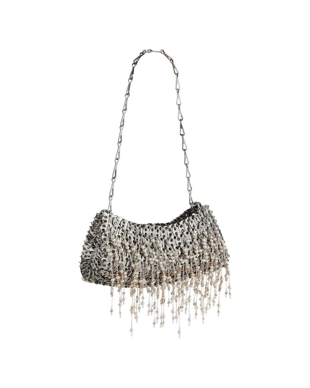 Rabanne White Iconic 1969 Clutch Bag With Pearl Fringes