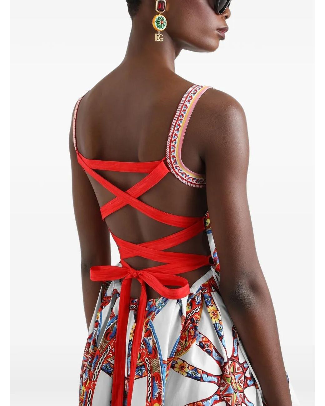 Dolce & Gabbana Red Carretto-Print Poplin Midi Dress