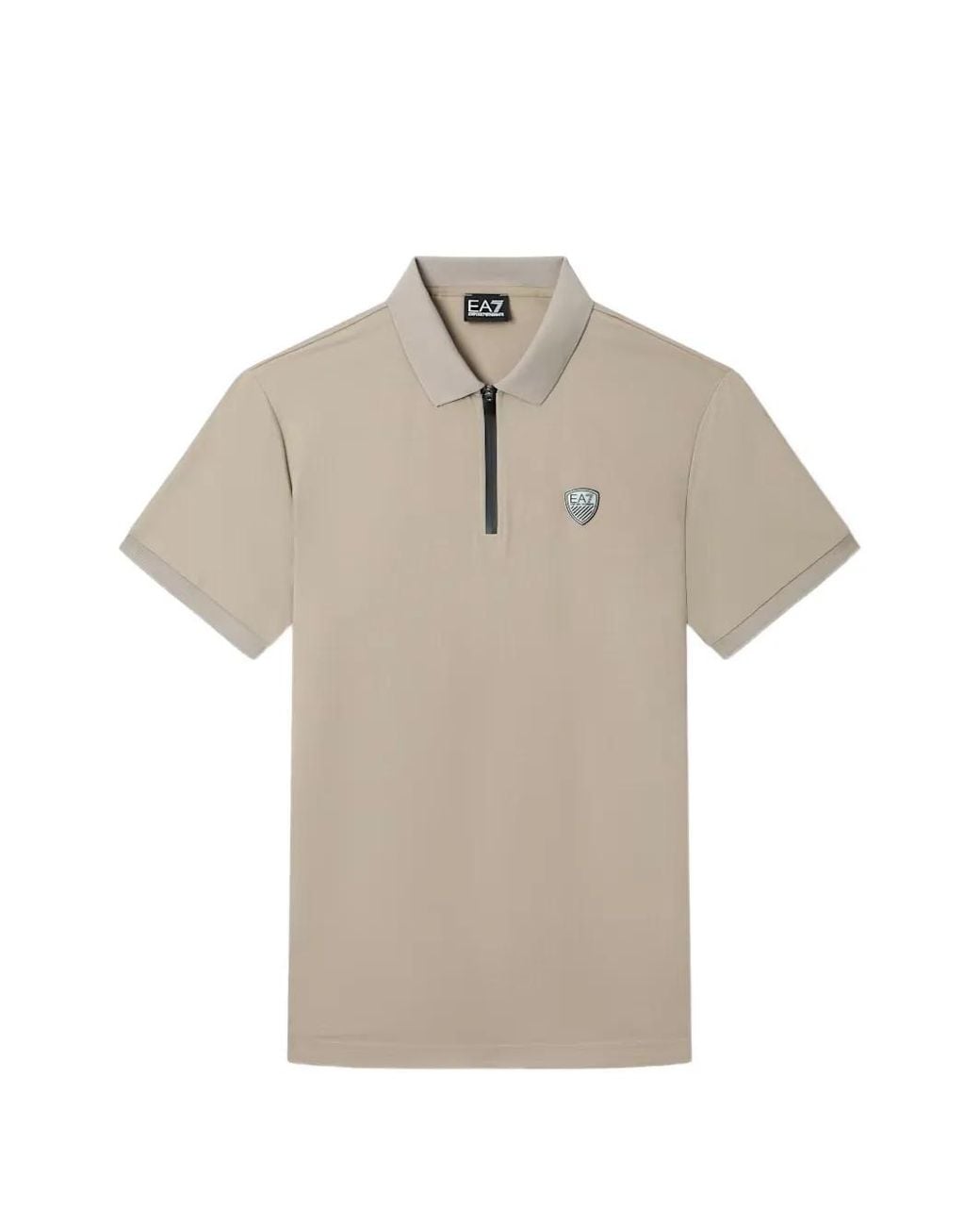 EA7 Gray Train Premium Shield Zip-Fastening Logo-Patch Polo Shirt for men