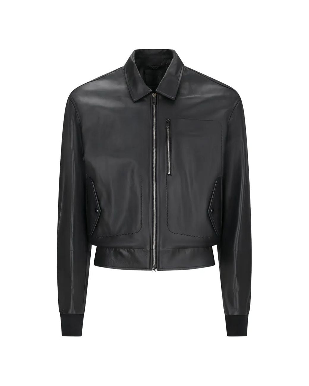 Desa Nineteenseventytwo Black Zipped Leather Bomber Jacket for men
