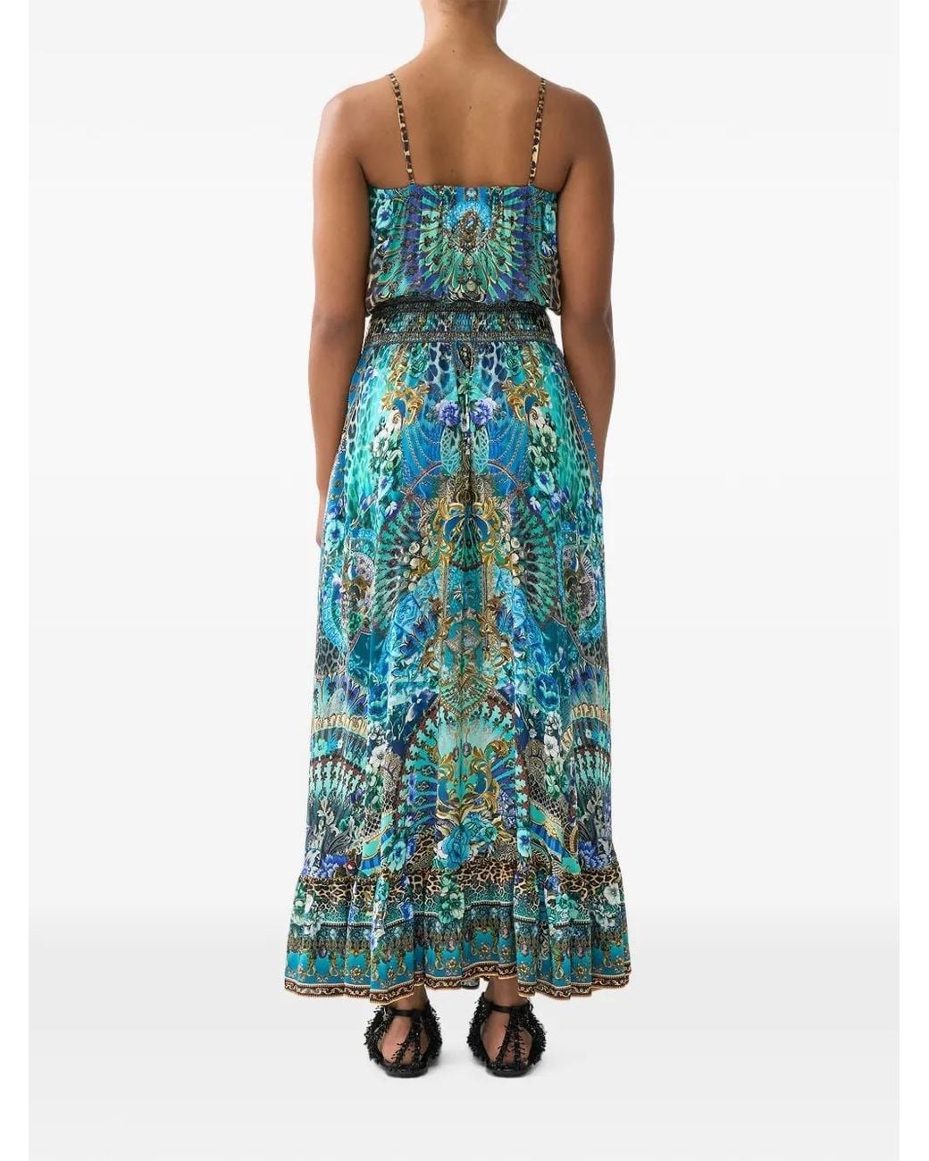 Camilla Blue Robe Fleurie À Taille Froncée