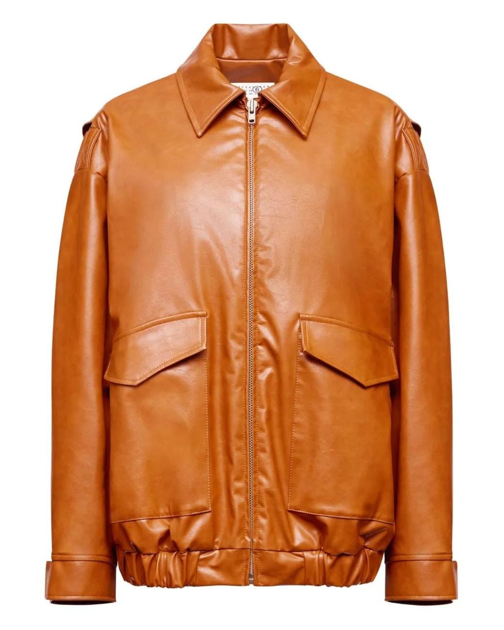MM6 by Maison Margiela Orange Veste En Cuir À Fermeture Zippée