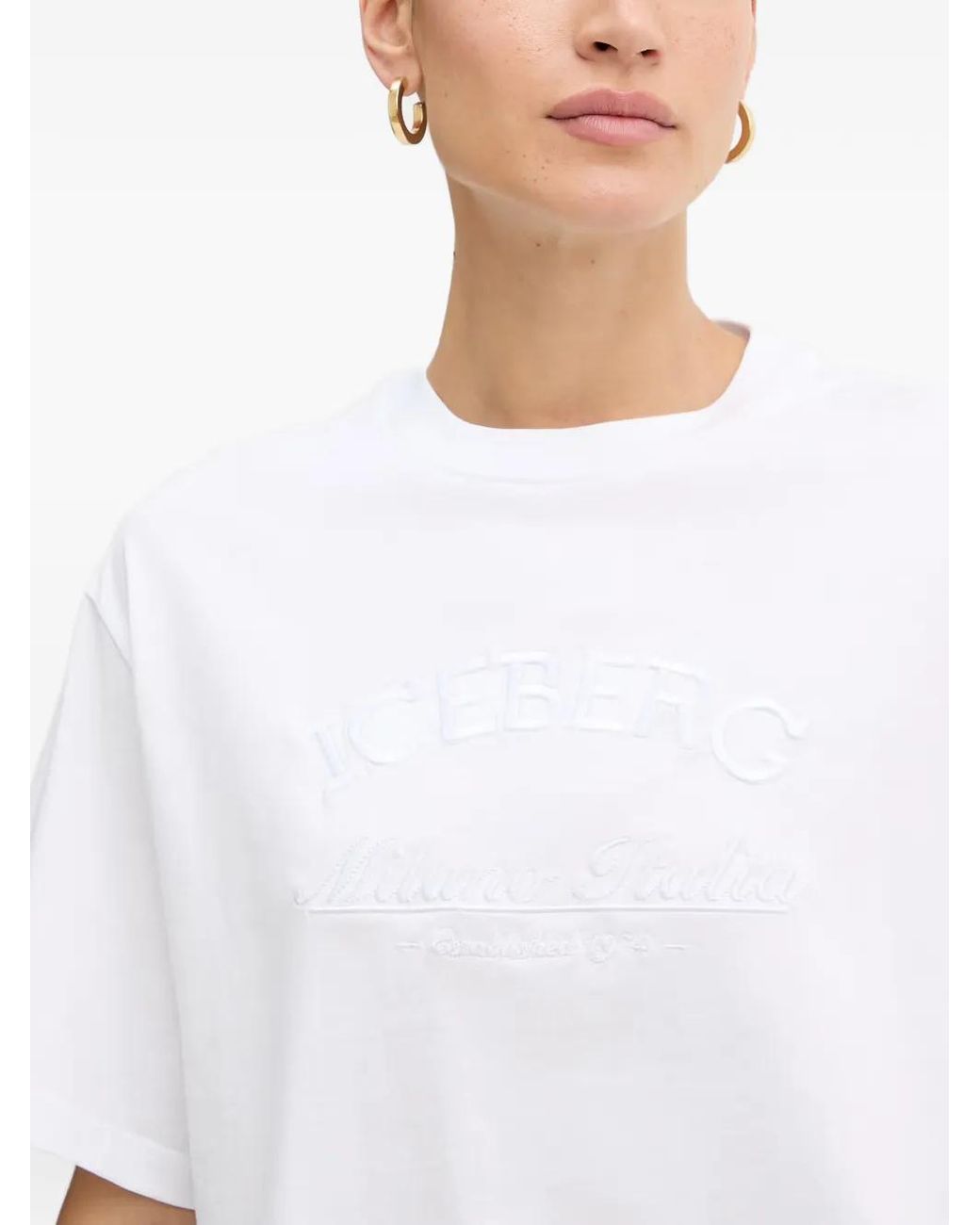 Iceberg White Logo-Embroidered T-Shirt