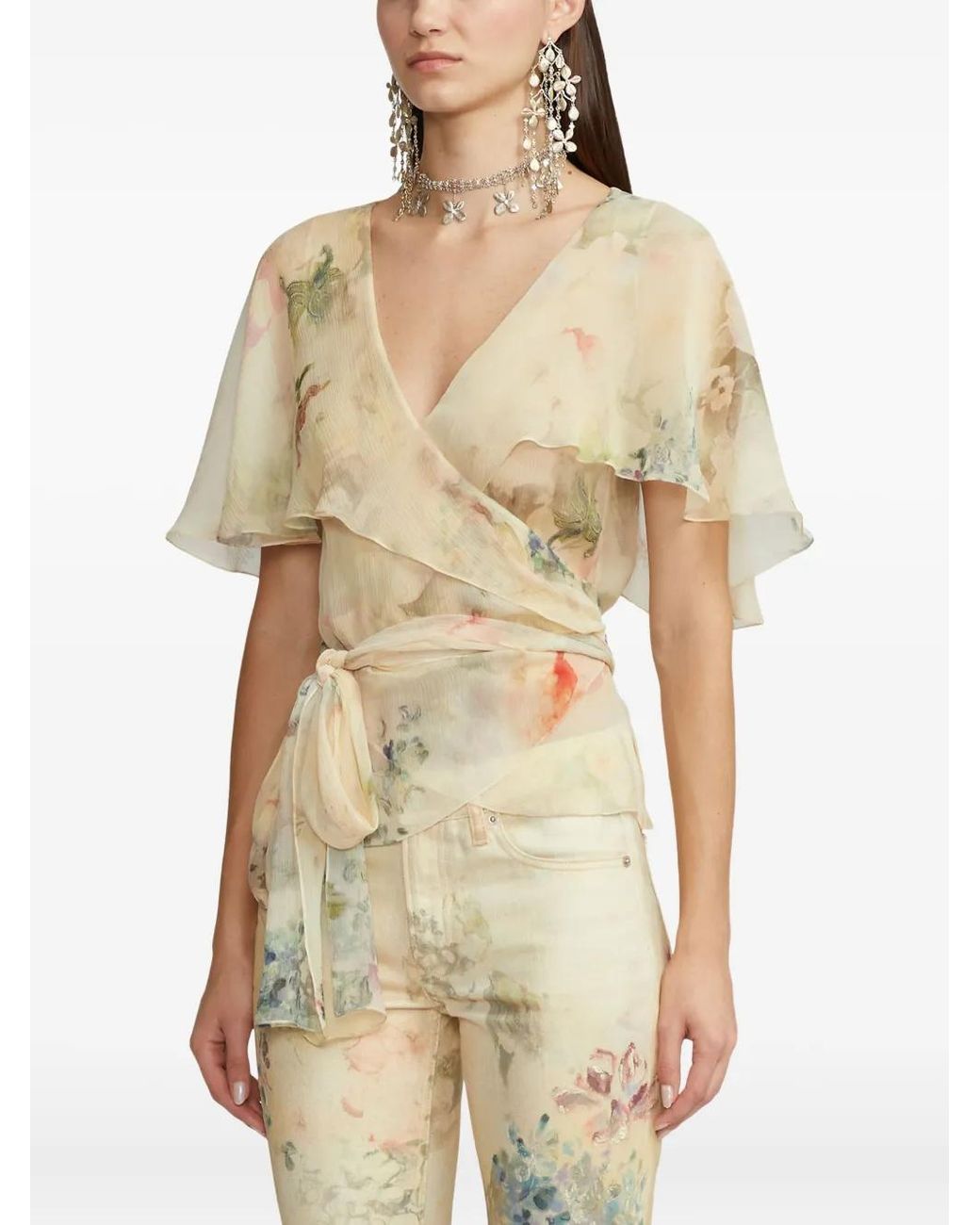 Ralph Lauren White Haut Volanté À Fleurs