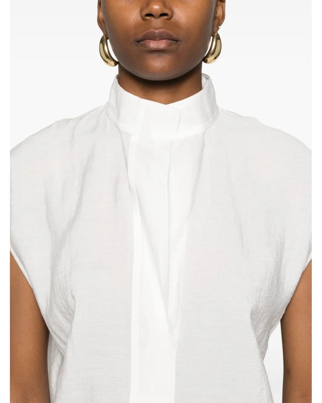 Vince White Voile Cap-Sleeve Blouse