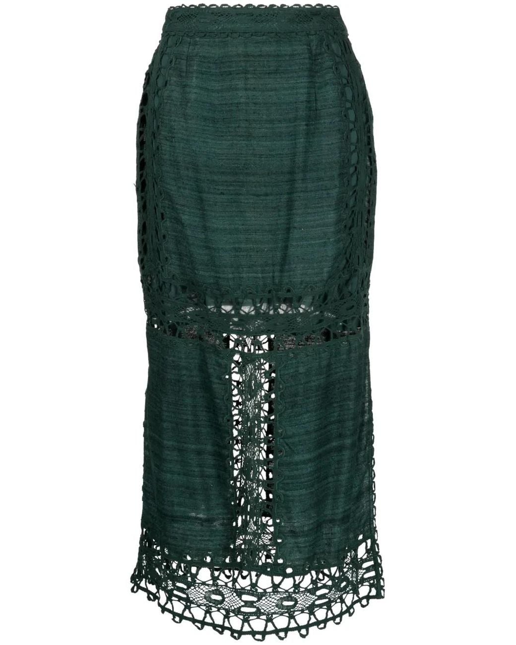 Ulla Johnson Green High-Waisted Lace Skirt