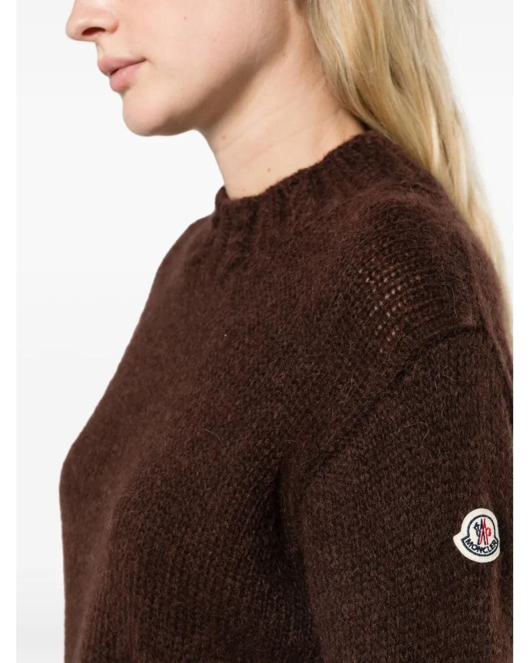Moncler Brown Cable-Knit Logo-Patch Sweater