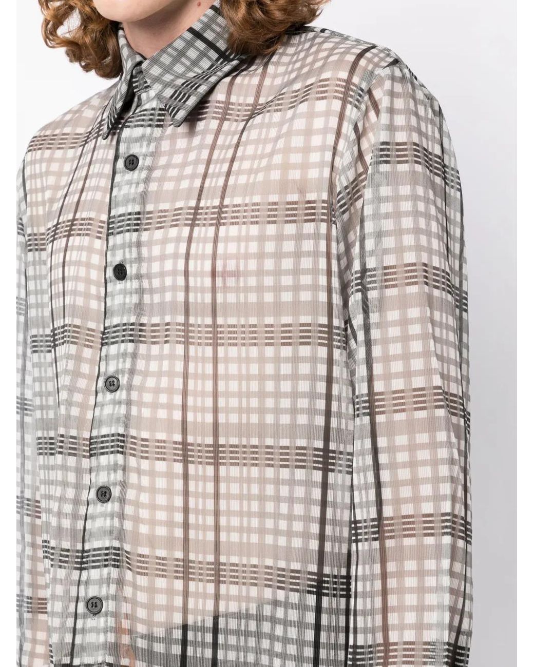AV VATTEV Gray Semi-Sheer Check-Print Shirt for men
