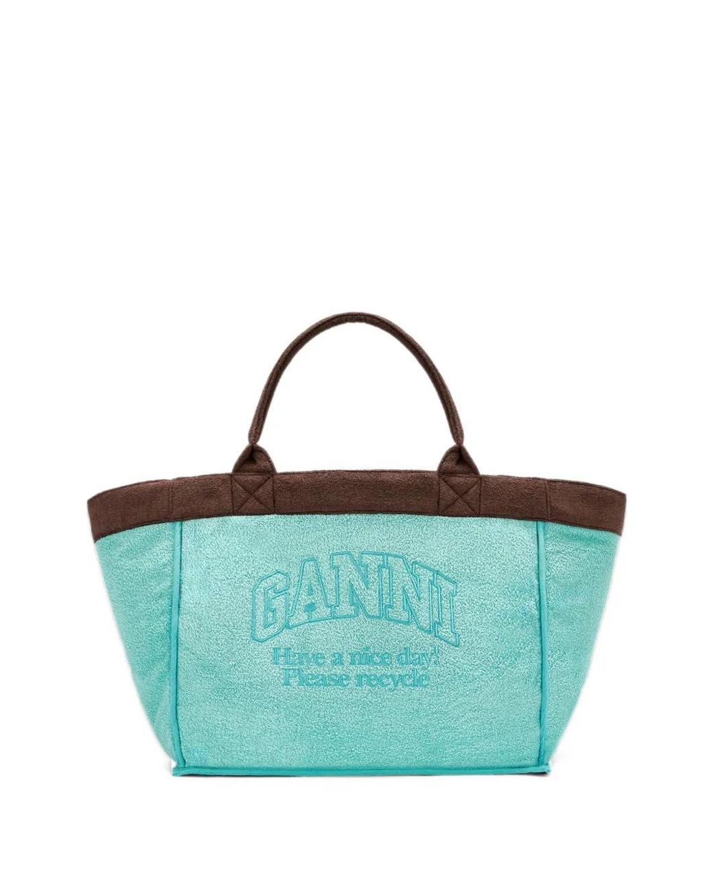 Ganni Brown Reversible Mini Tote Bag With Top Handles, 35 Cm Height X 69 Cm Width X 25 Cm Depth