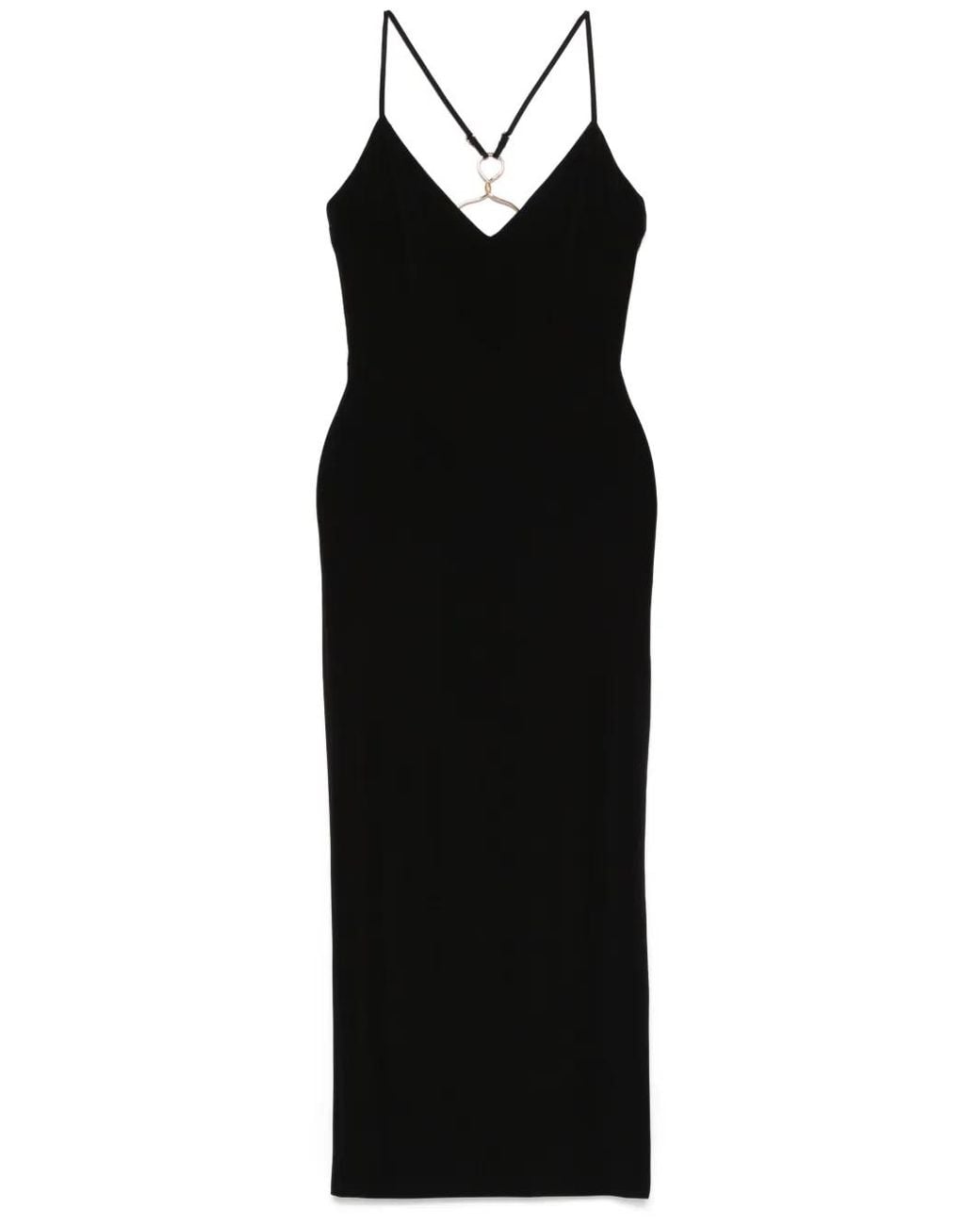 Nissa Black Hardware-Detailed Midi Dress
