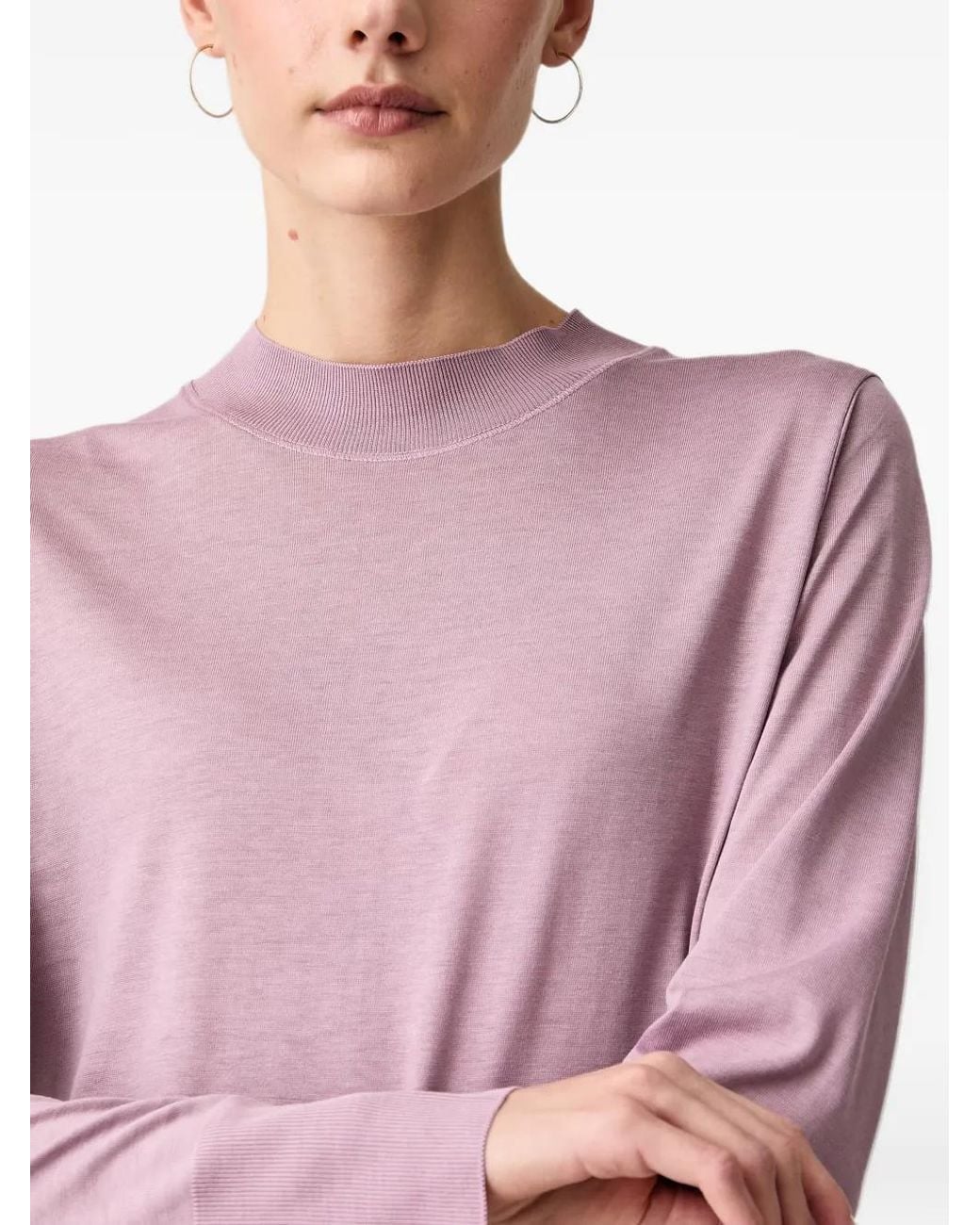 Marc O' Polo Pink Ribbed-Trim Mock-Neck Sweater