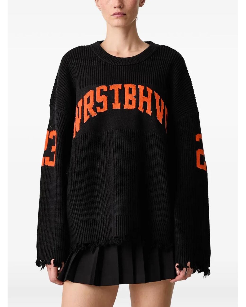 WRSTBHVR Black Tove Distressed Intarsia-Knit Sweater