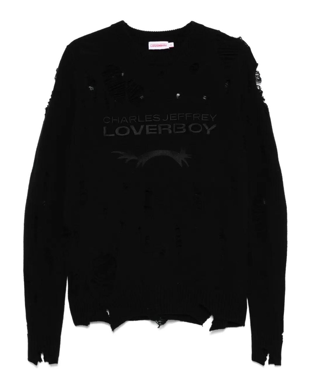 Charles Jeffrey Black Logo Distressed Sweater