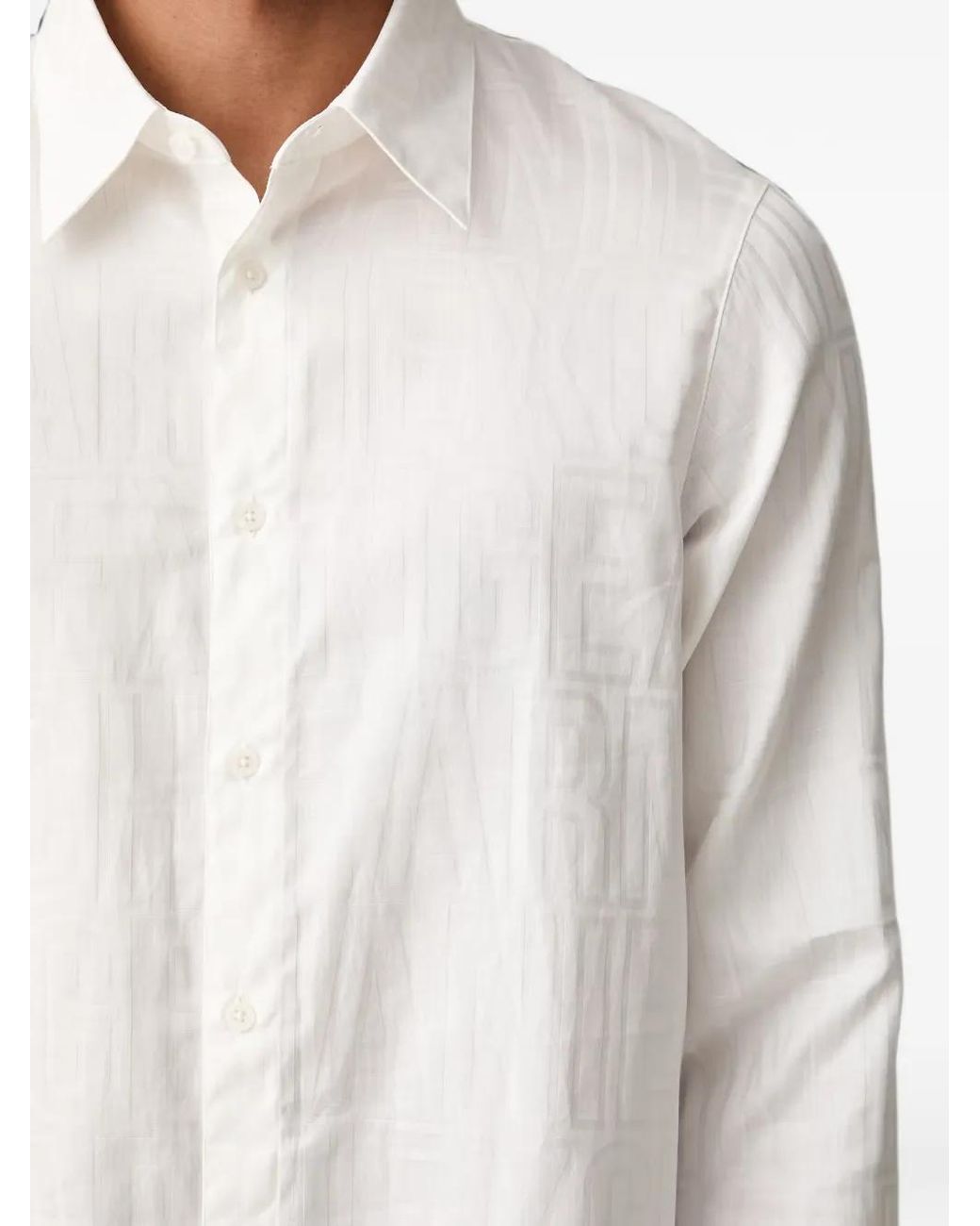 ARMANI EXCHANGE White Logo-Jacquard Long-Sleeved Shirt for men