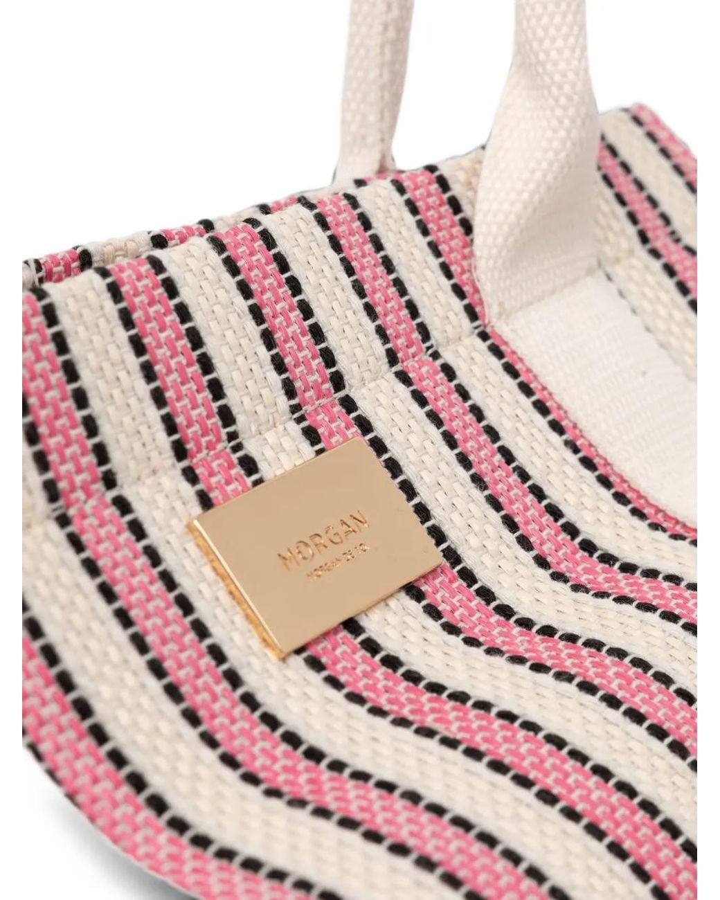 Morgan Pink Striped Logo-Plaque Tote Bag