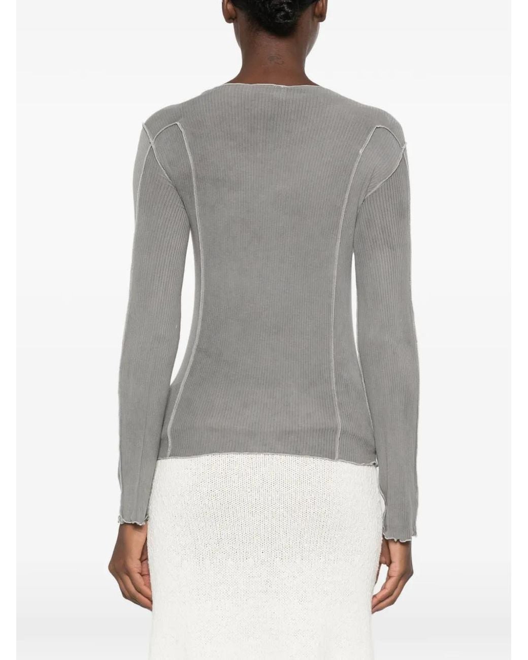 Baserange Gray Omato Ribbed-Knit Boat-Neck Top