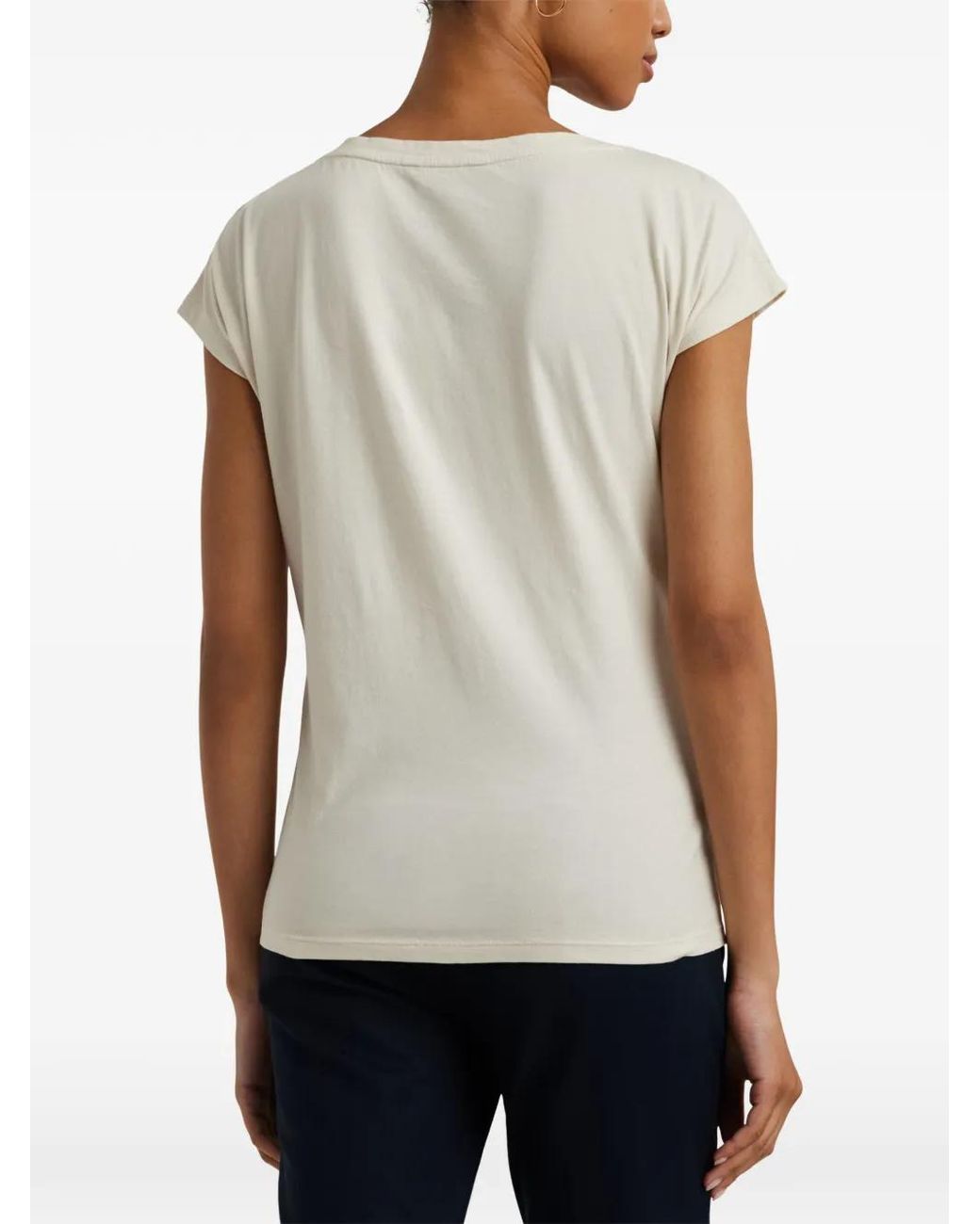 Ralph Lauren White Crest-Patch Cap-Sleeve T-Shirt