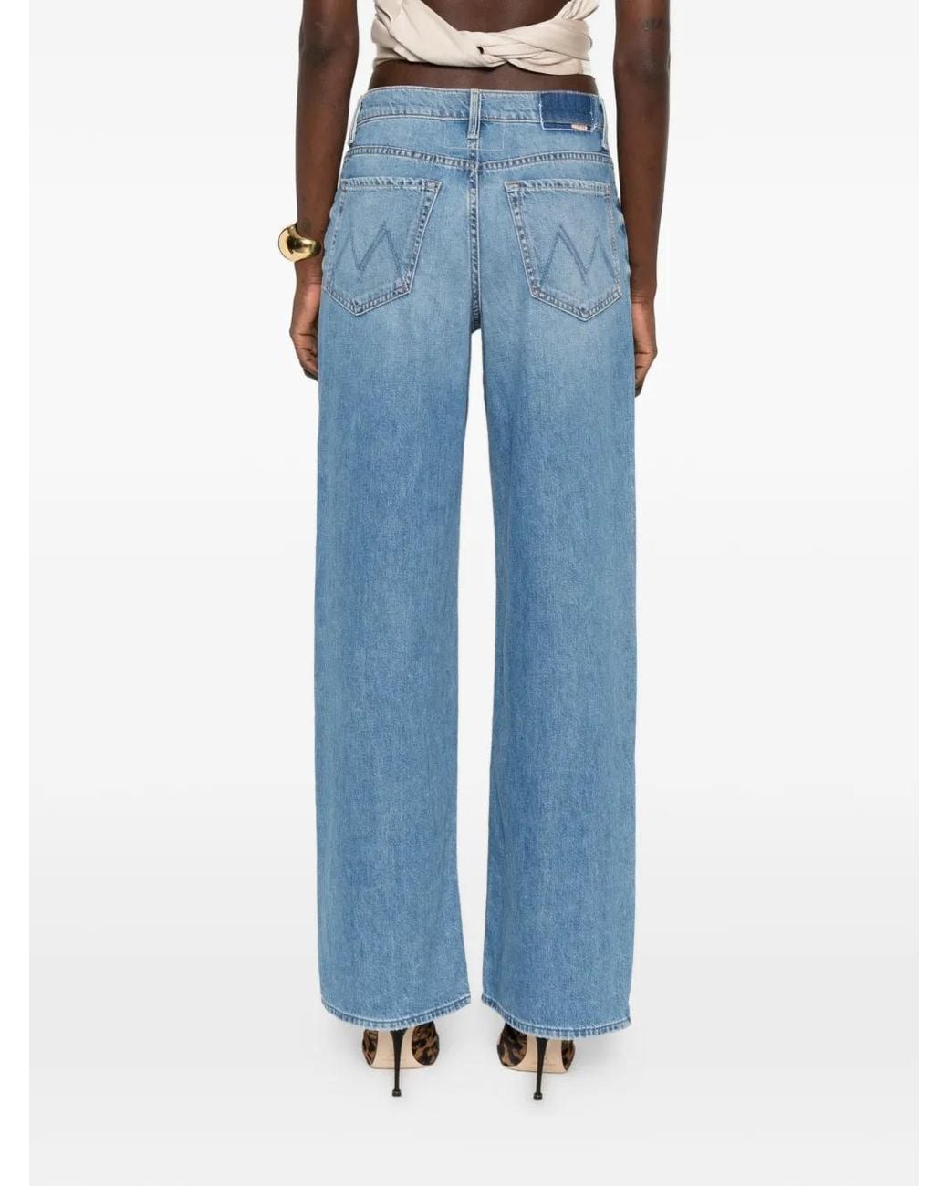 Mother Blue Spinner Zip Sneak Wide-Leg Denim Jeans