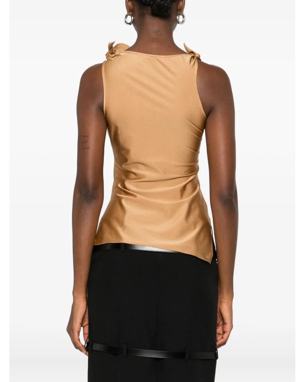 Coperni Natural Asymmetric Rose-Embellished Knotted Blouse