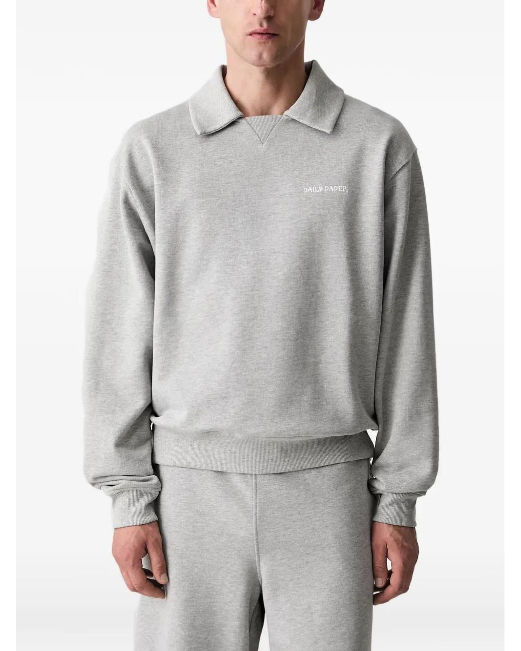 Daily Paper Gray Shirt-Collar Chest-Artwork Oversized Sweater for men