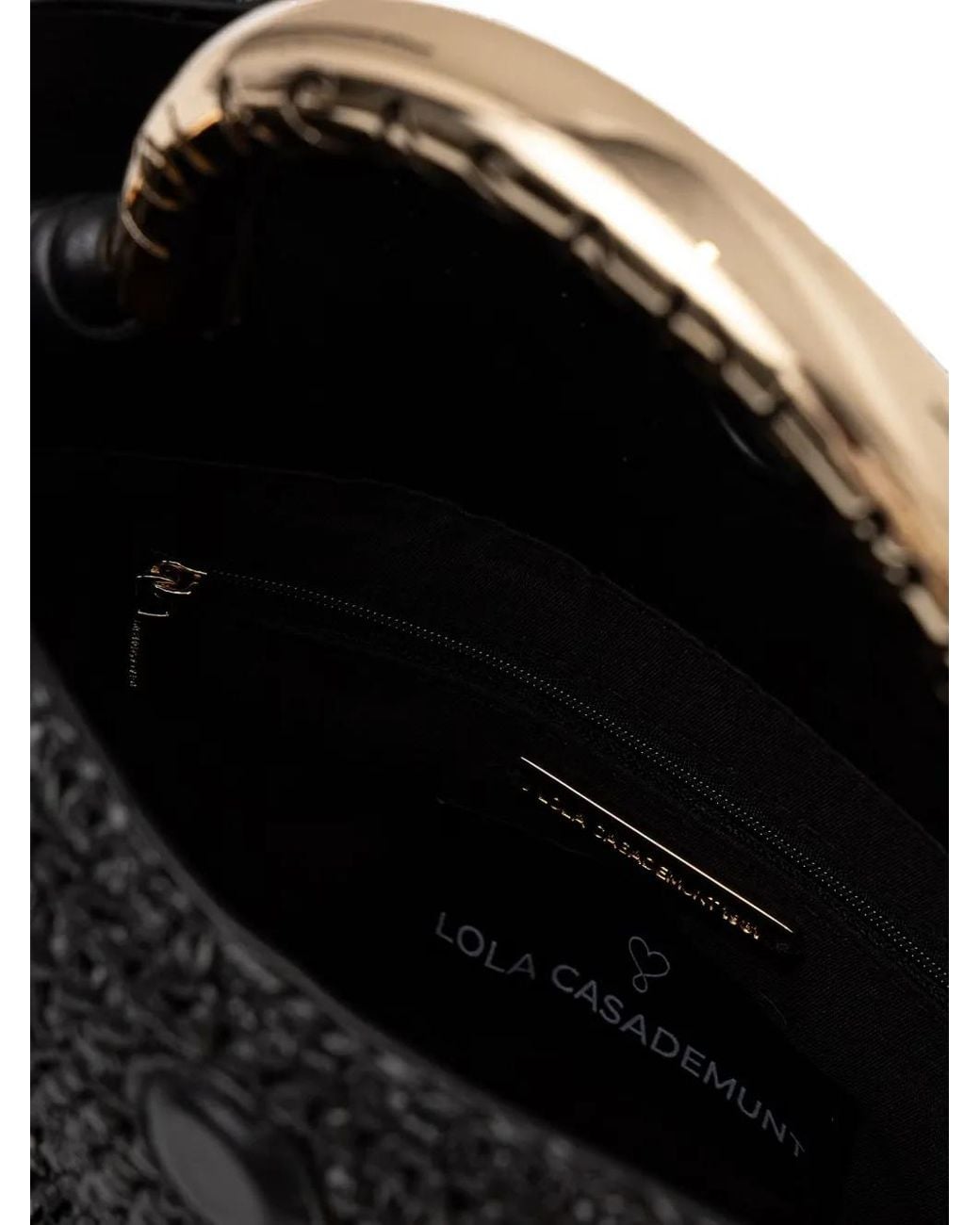 Lola Casademunt Black Woven-Effect Logo-Handle Tote Bag