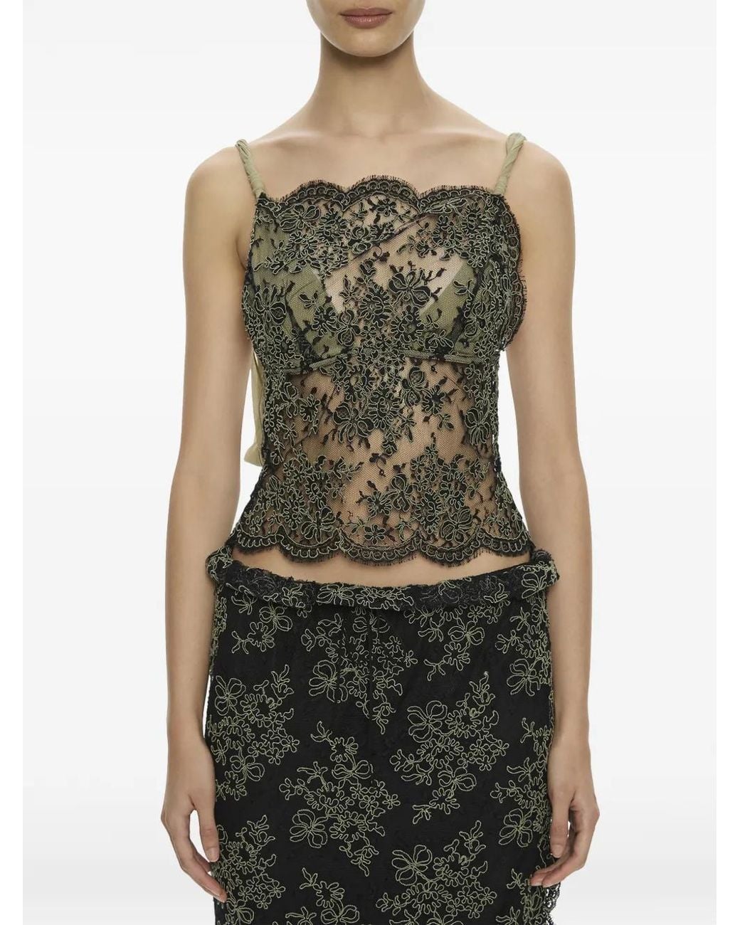 Christopher Esber Green Aluna Lace Draped Top