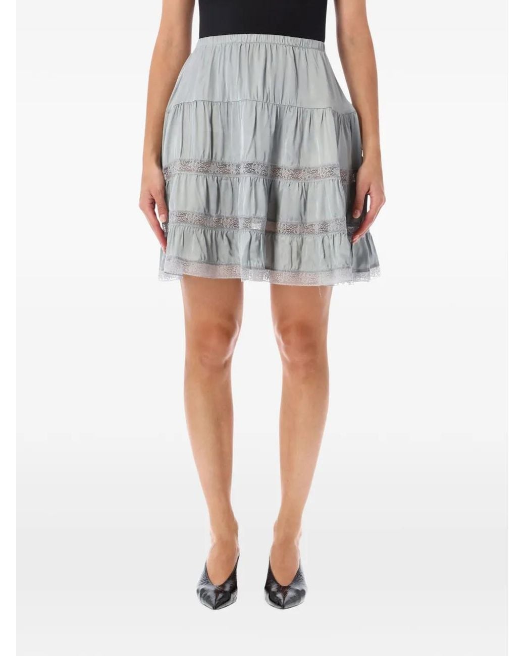 GIMAGUAS Blue Cielo Lace-Trim Tiered Mini Skirt