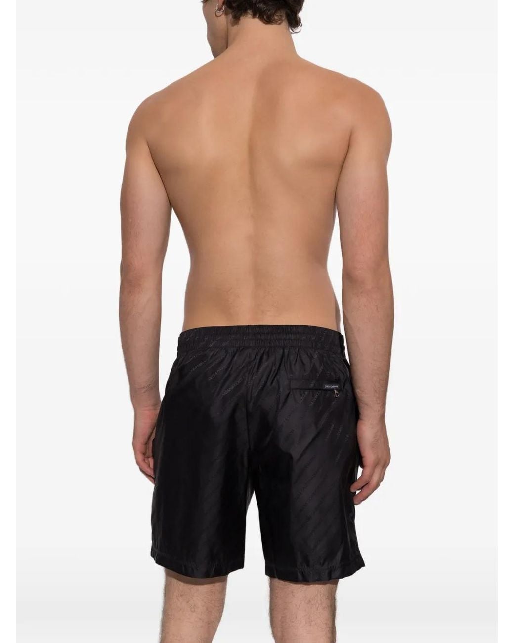 Dolce & Gabbana Black Logo-Jacquard Drawstring Swim Shorts for men