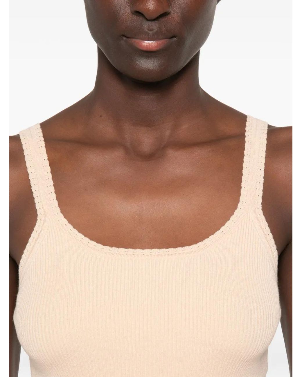 Ermanno Scervino Natural Ribbed-Knit Scoop-Neck Top