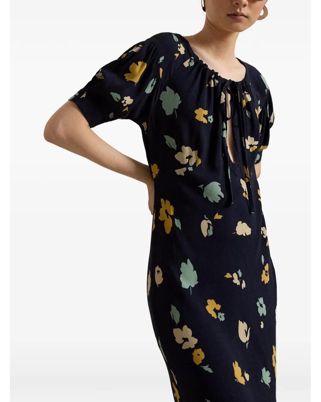 Polo Ralph Lauren Blue Floral Keyhole Midi Dress