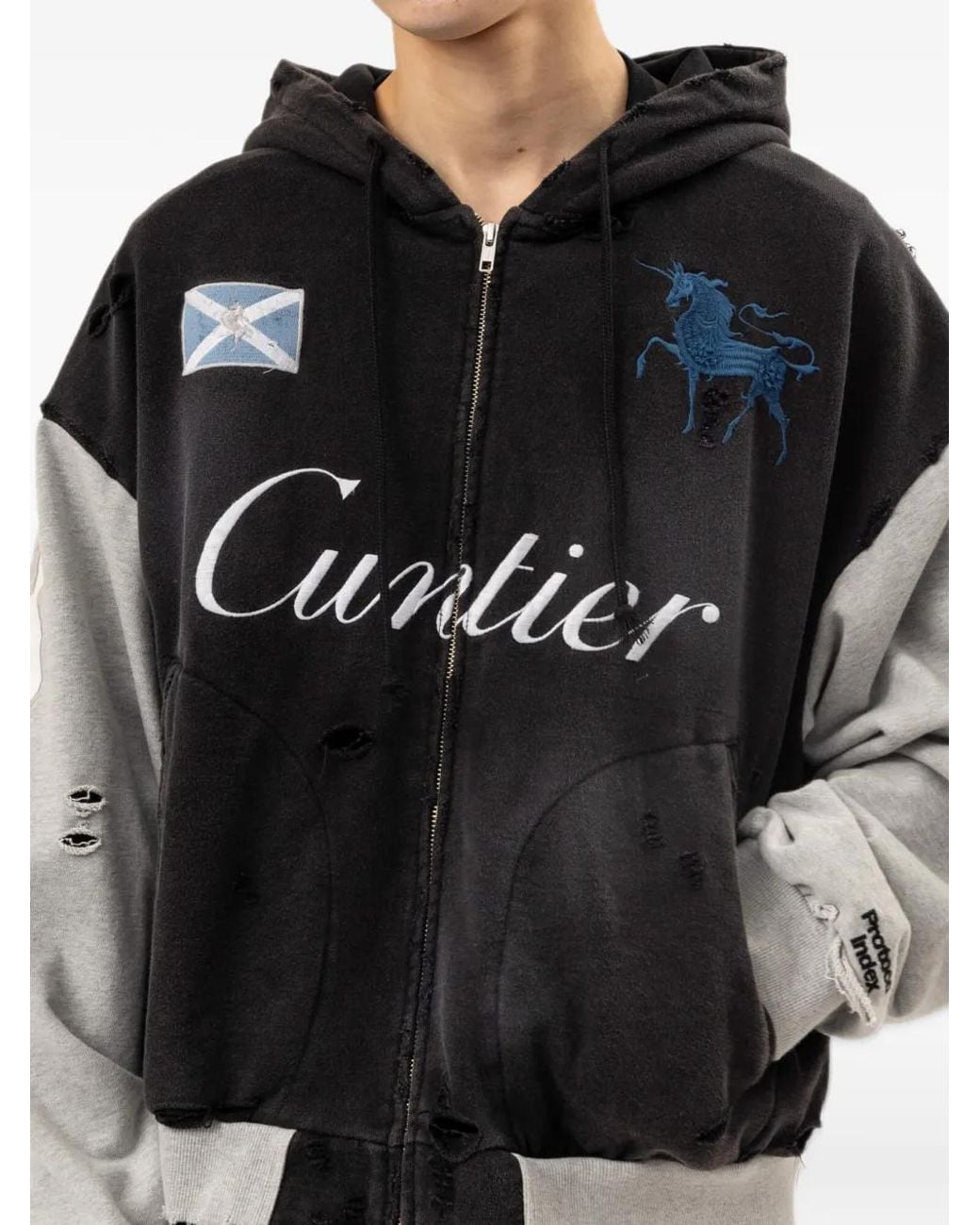 Protocol Index Black Cuntier Distressed Panelled Hoodie for men