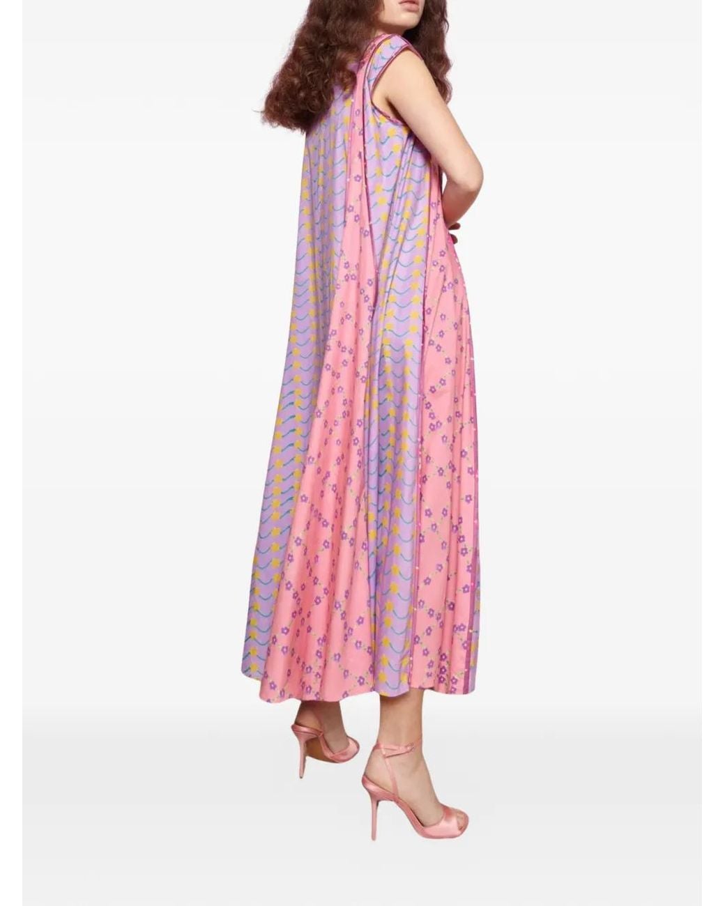 Celiab Purple Lyra Floral Tie-Neck Maxi Dress