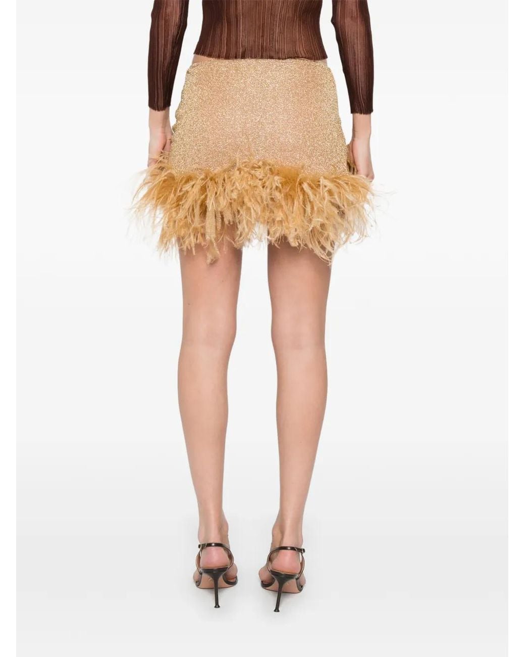 Oseree Natural Feather-Trim Mini Skirt