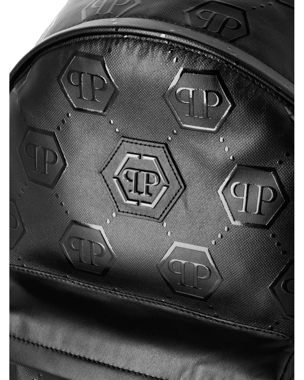 Philipp Plein Black Nappa Backpack Embossed Monogram for men
