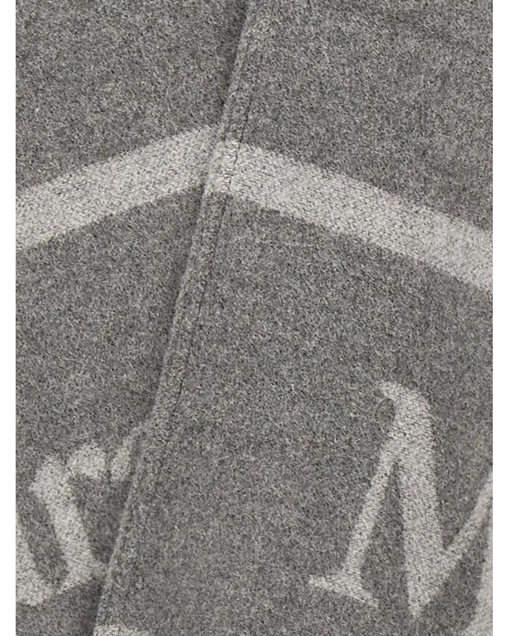 Max Mara Gray Jacquard-Pattern Fringed Poncho