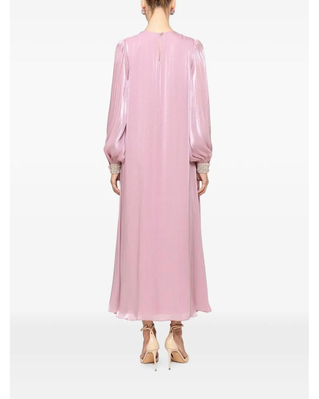 Nissa Pink Crystal-Detail Chiffon Midi Dress