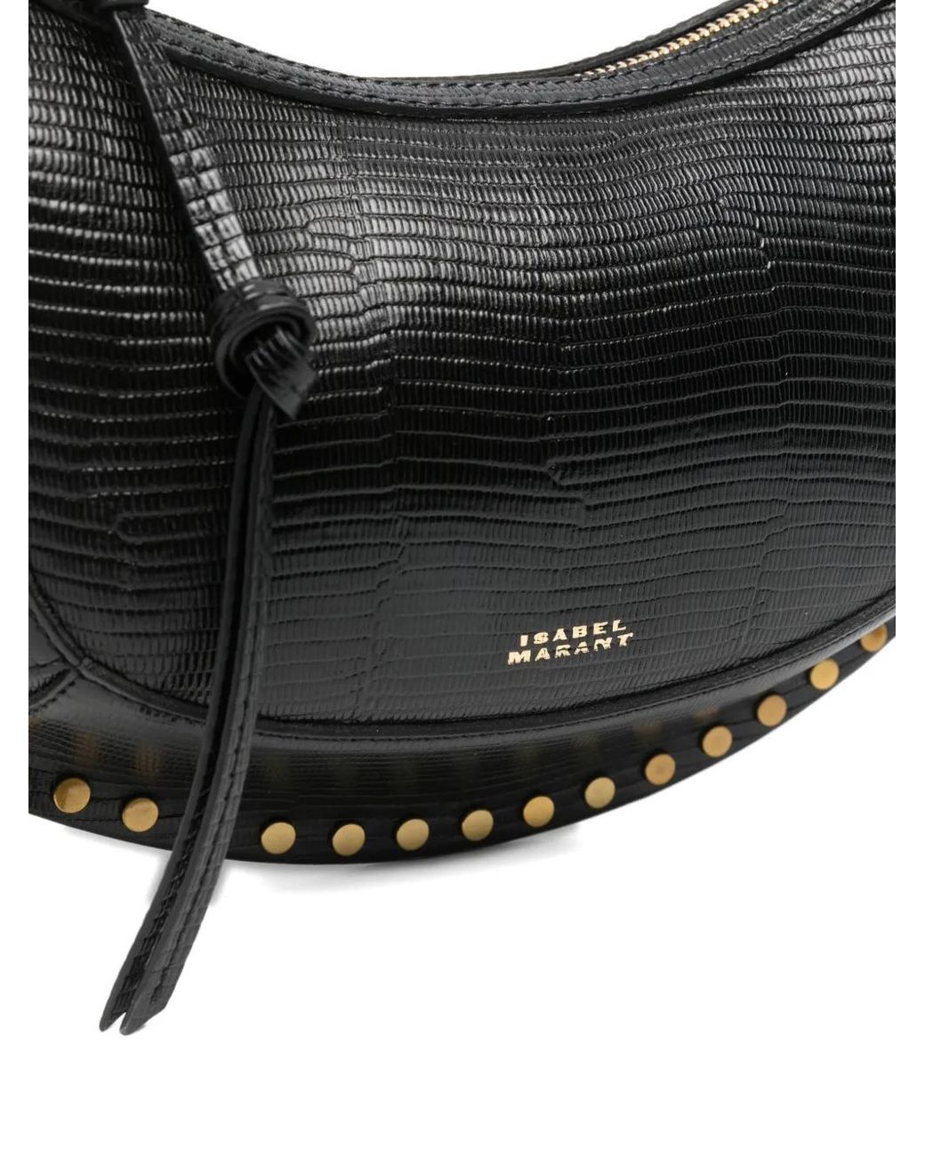 Isabel Marant Black Oskan Lizard-Effect Studded Shoulder Bag