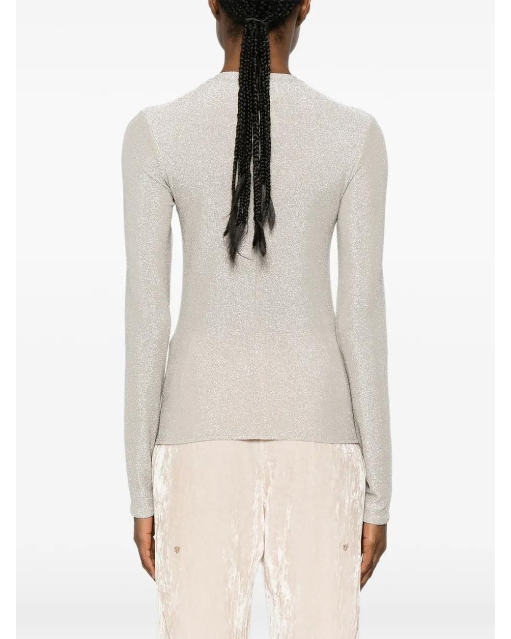 Forte_forte White Glitter-Effect Long-Sleeve Top