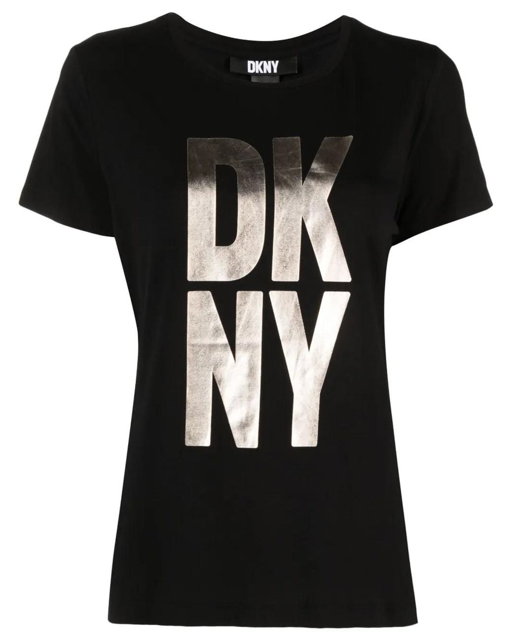 DKNY Black Metallic-Finish Logo-Print Jersey T-Shirt
