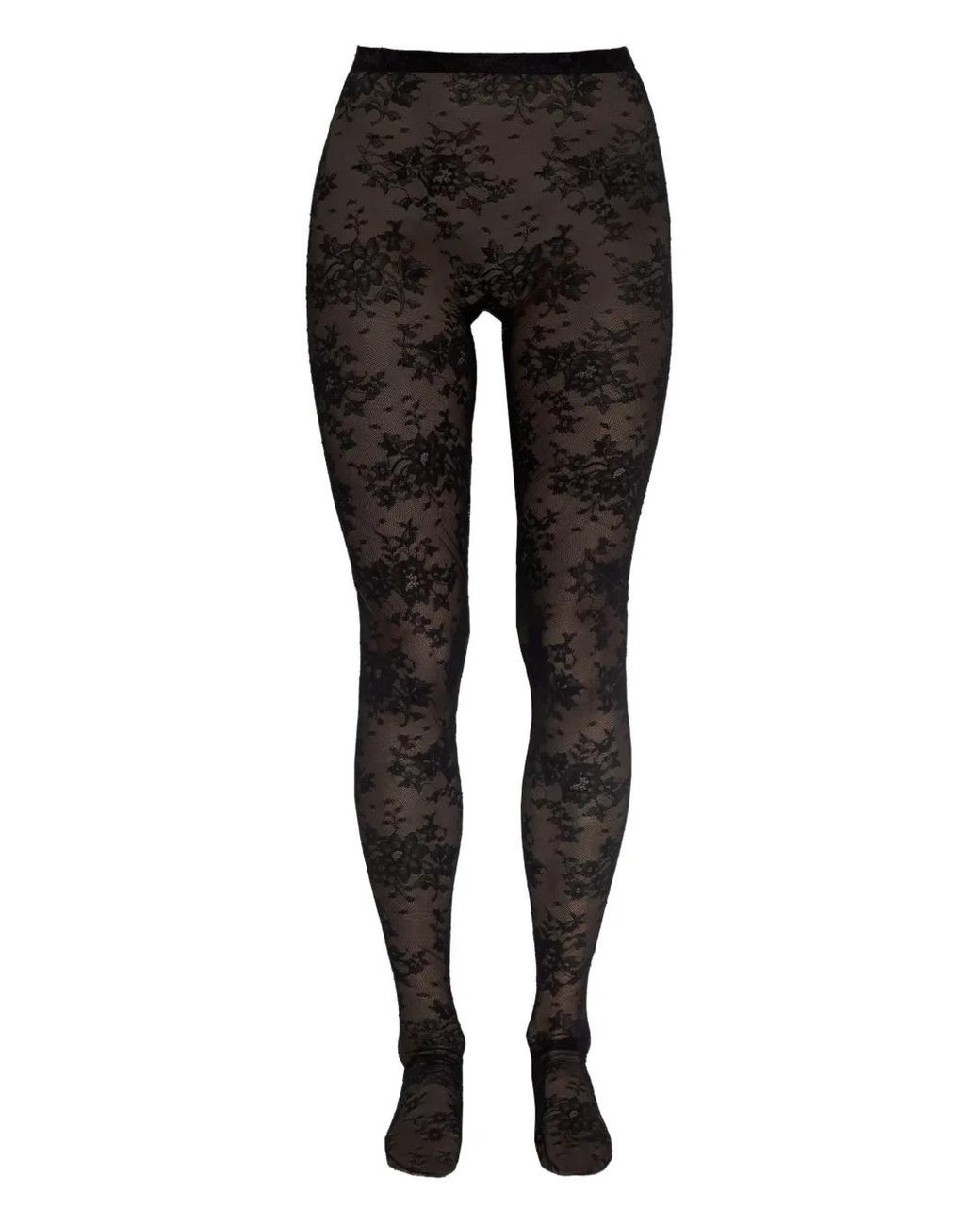 Balenciaga Black Floral-Lace Tights