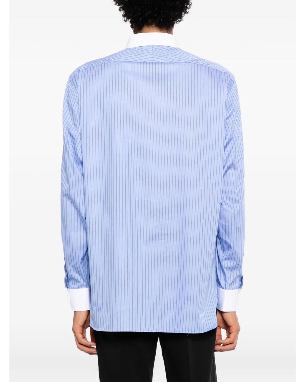 Tom Ford Blue Vertical-Stripe Contrast-Cuff Shirt for men