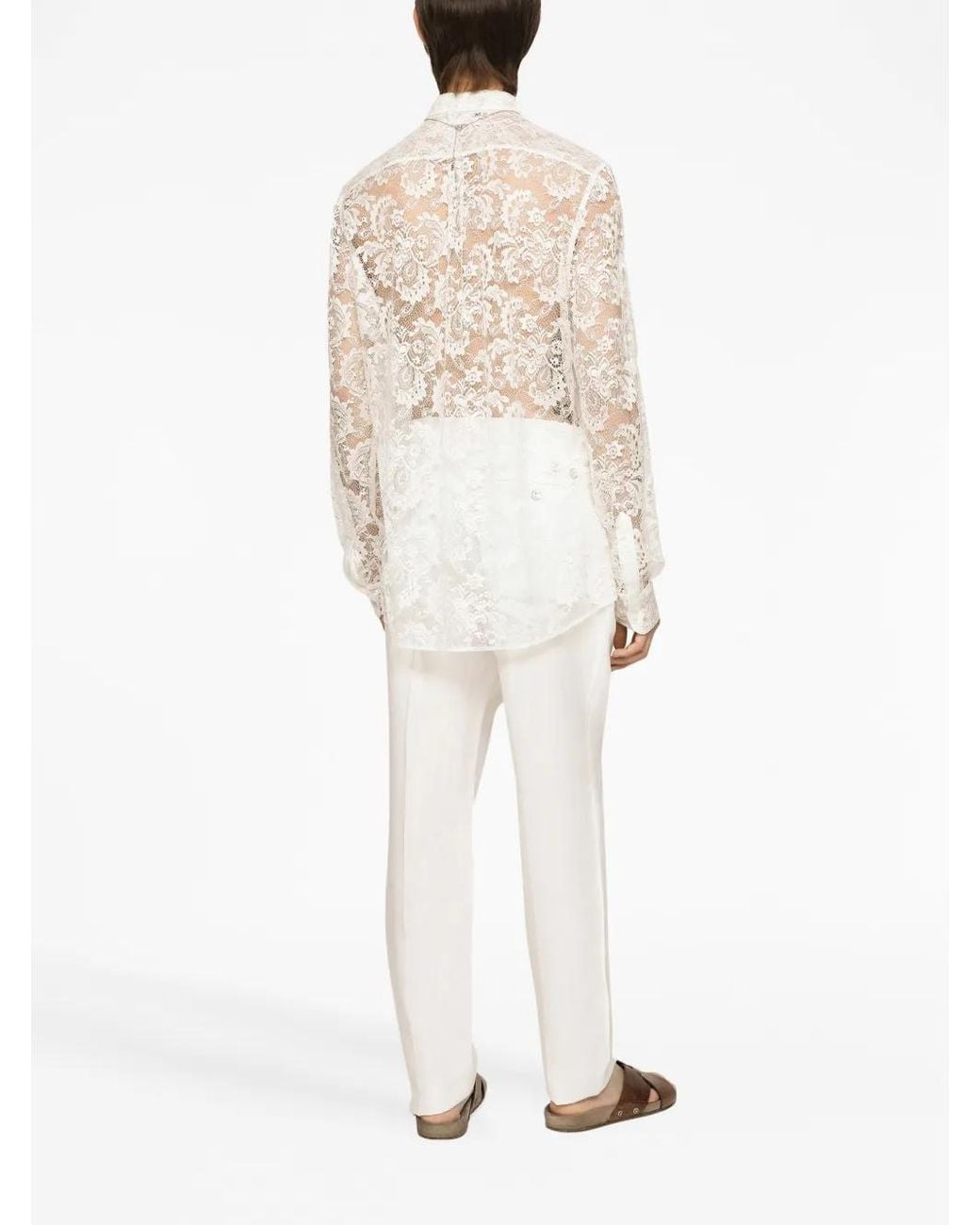 Dolce & Gabbana White Sheer-Coverage Lace Shirt for men