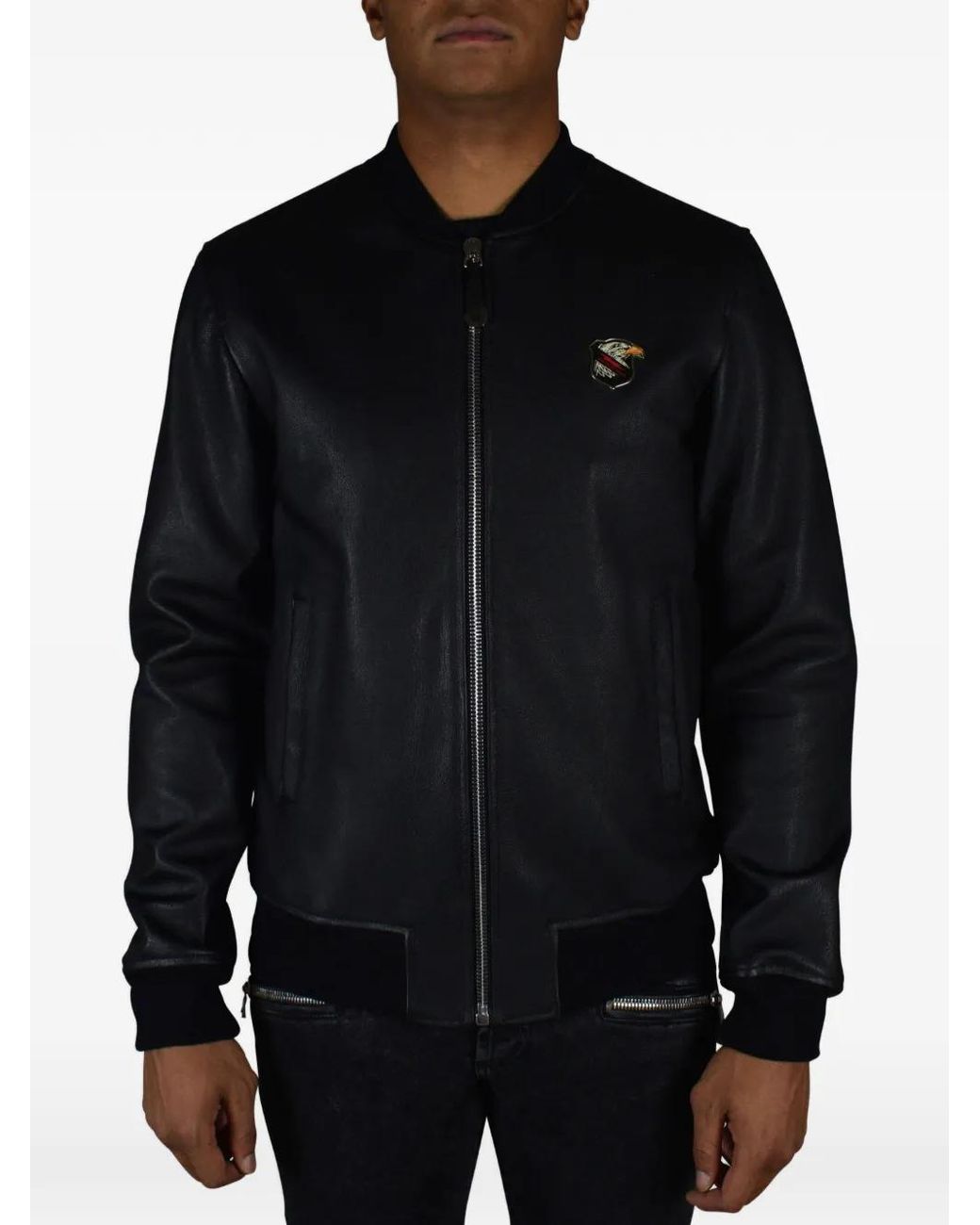 Philipp Plein Black Zip Bomber Jacket for men