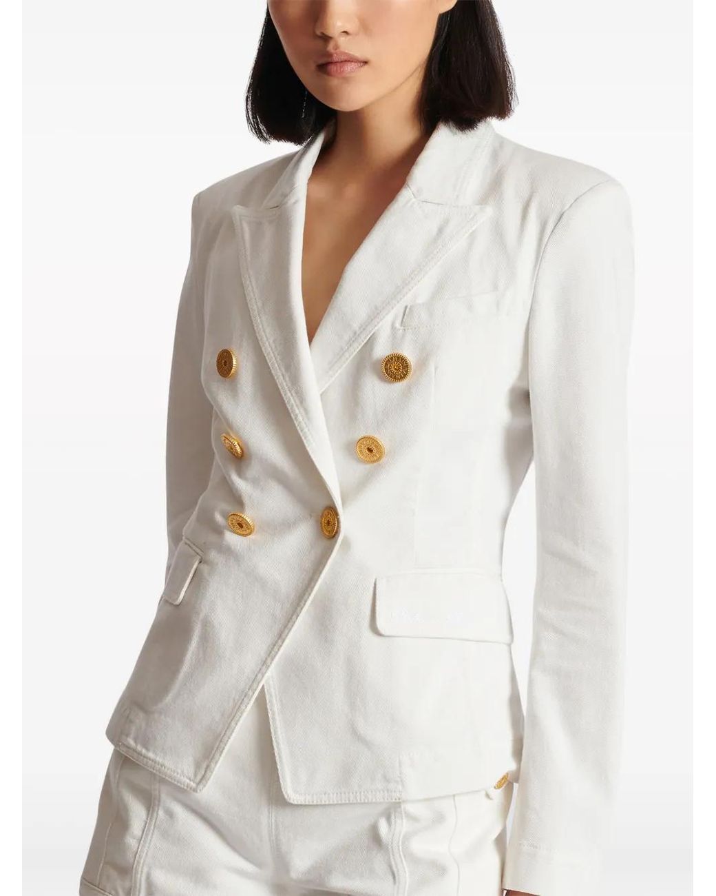 Balmain Double Breasted Tweed Blazer Met Logo -knoppen in het White