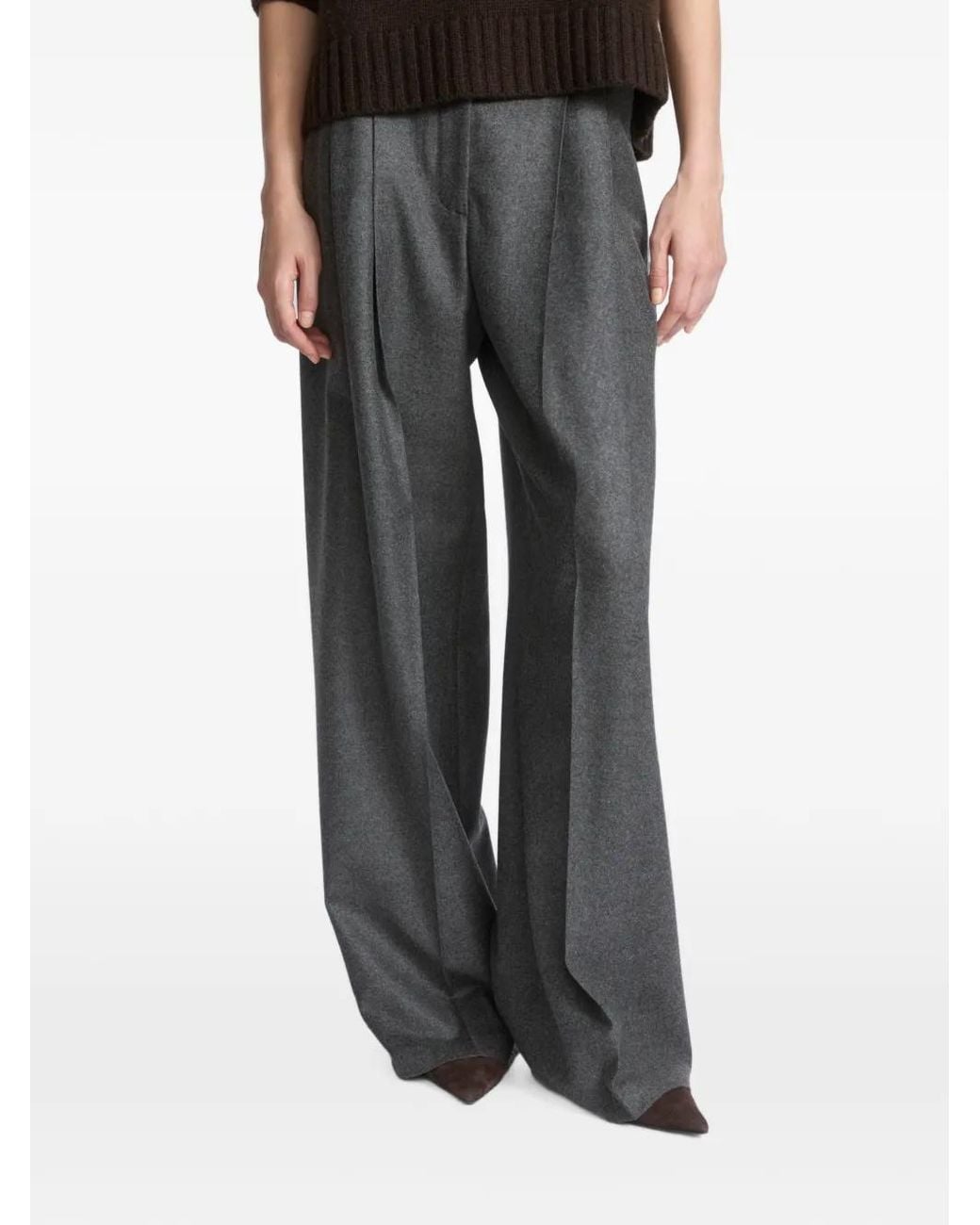 Yves Salomon Gray Loro Piana Pleated Trousers